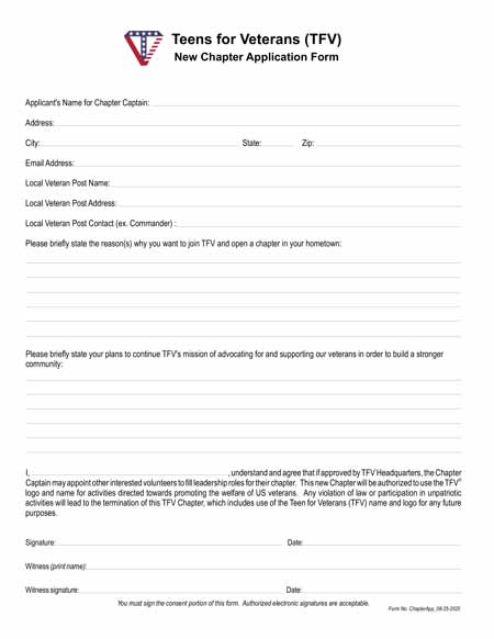 TFV Chapter Application Form